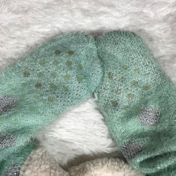 NWOT Faux Eyelash Angora Sherpa Sparkle Dot Mint Charcoal Kitty Cabin Socks - Picture 6 of 6